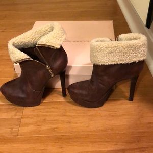 BCBGeneration brown platform booties w/ shearling